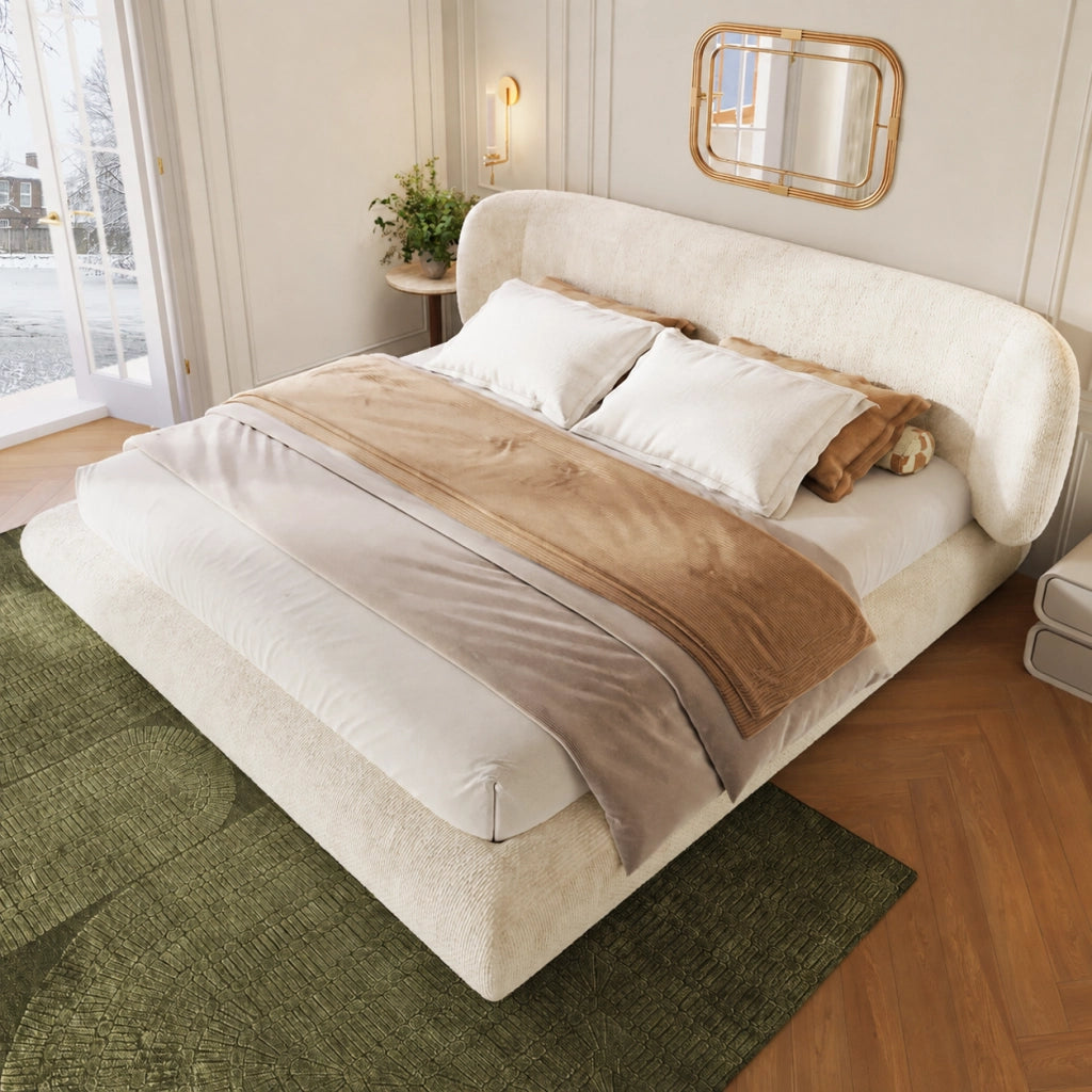 letto imbottito chenille beige 140 x 200 cm