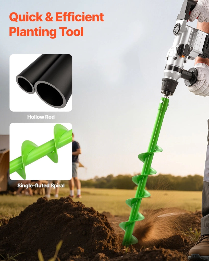 Punta da Trapano a Coclea Ø60 x 790 mm per Giardino, Trivella a Spirale in Acciaio Q235 Verde con Attacco 20 mm, Robusto per Piantagione e Fai da Te