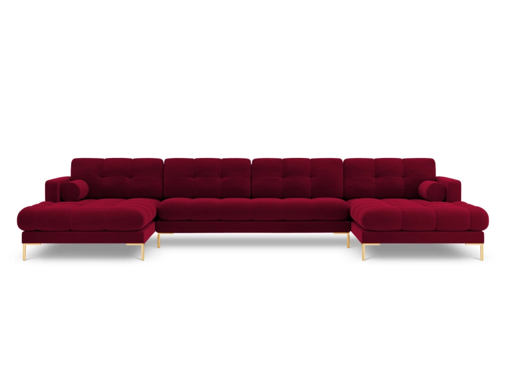 Cosmopolitan Design - Divano panoramico "Bali" 7 posti in velluto rosso 
