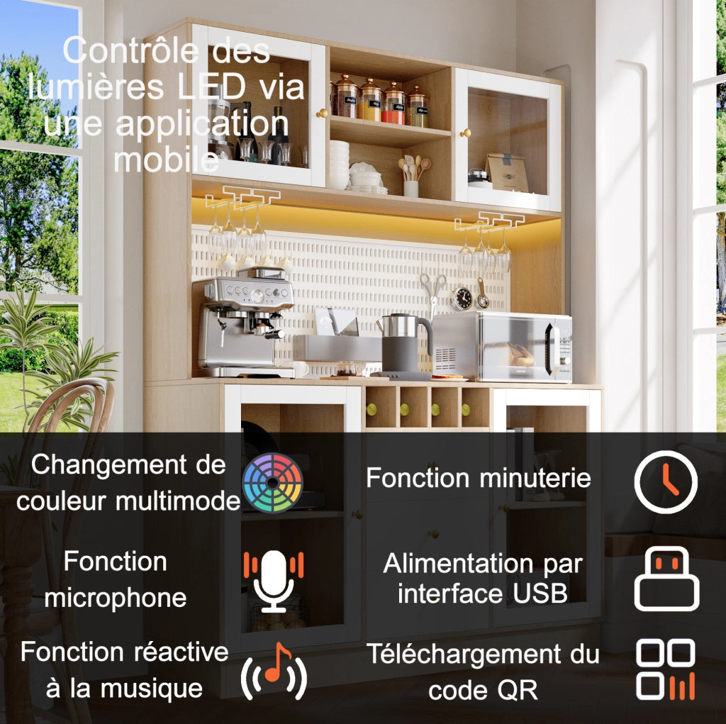 Mobile alto da cucina bianco con LED Smart e portabottiglie