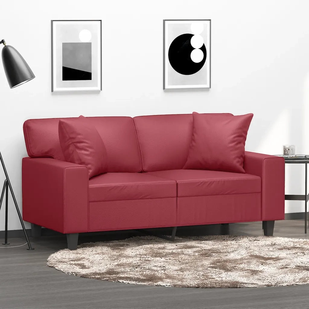 Divano a 2 Posti con Cuscini-Sofa 2 Posti con Cuscini Rosso Vino 120 cm in Similpelle 960981