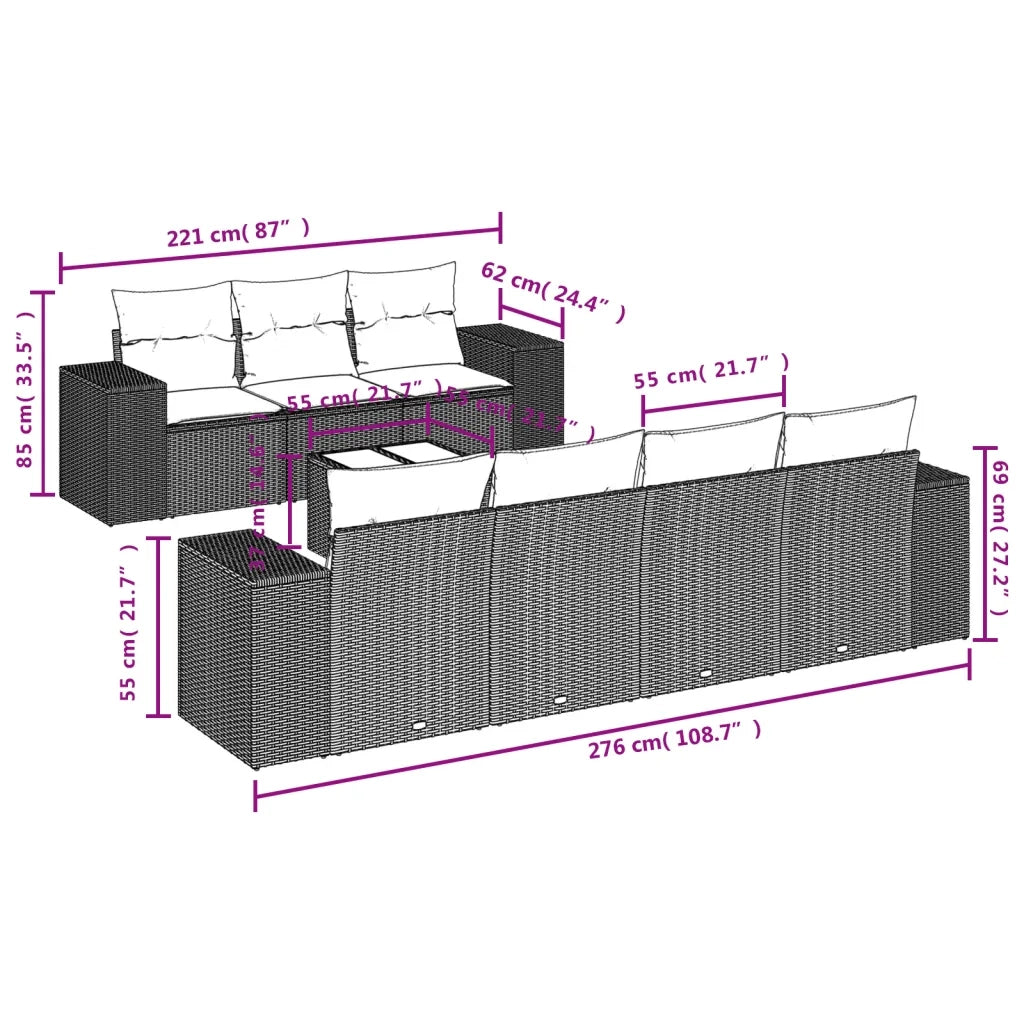 Set Divani da Giardino con Cuscini 8 pz Nero in Polyrattan 3222324