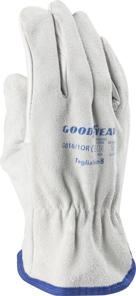 Goodyear Guanti in pelle pieno fiore e crosta taglia 8 colore bianco, guanti da lavoro