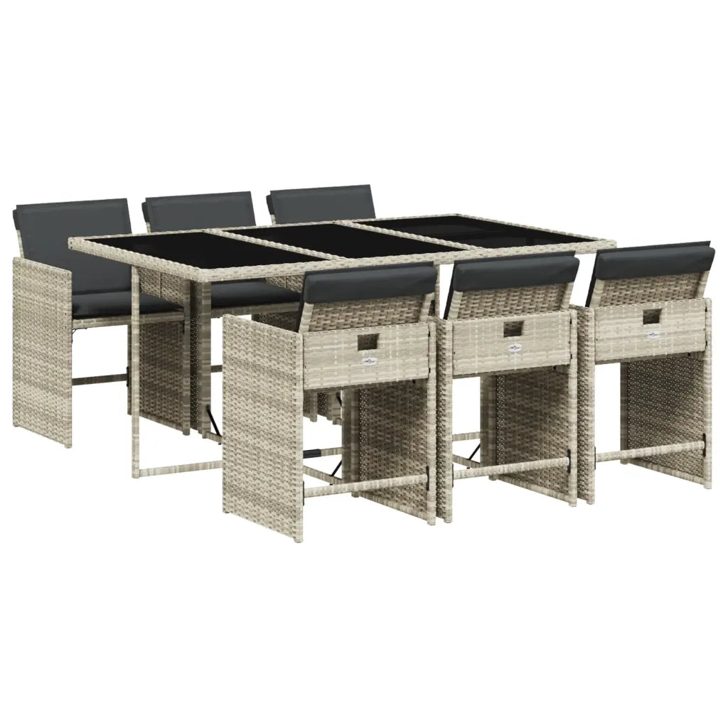 Set da Pranzo da Giardino 7 pz Cuscini Polyrattan Grigio Chiaro 3277858
