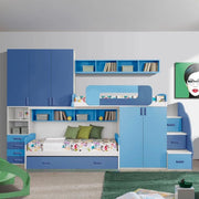 Cameretta soppalco con 3 letti Catania colore bianco e blu