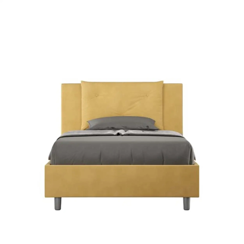 Letto una piazza e mezza contenitore imbottito 120x200 microfibra ocra Appia