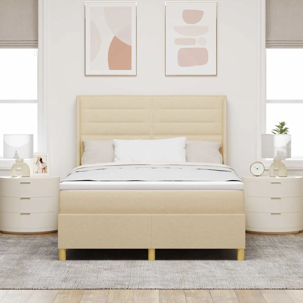 Letto a molle con materasso Crema 140 x 200 cm Tessuto