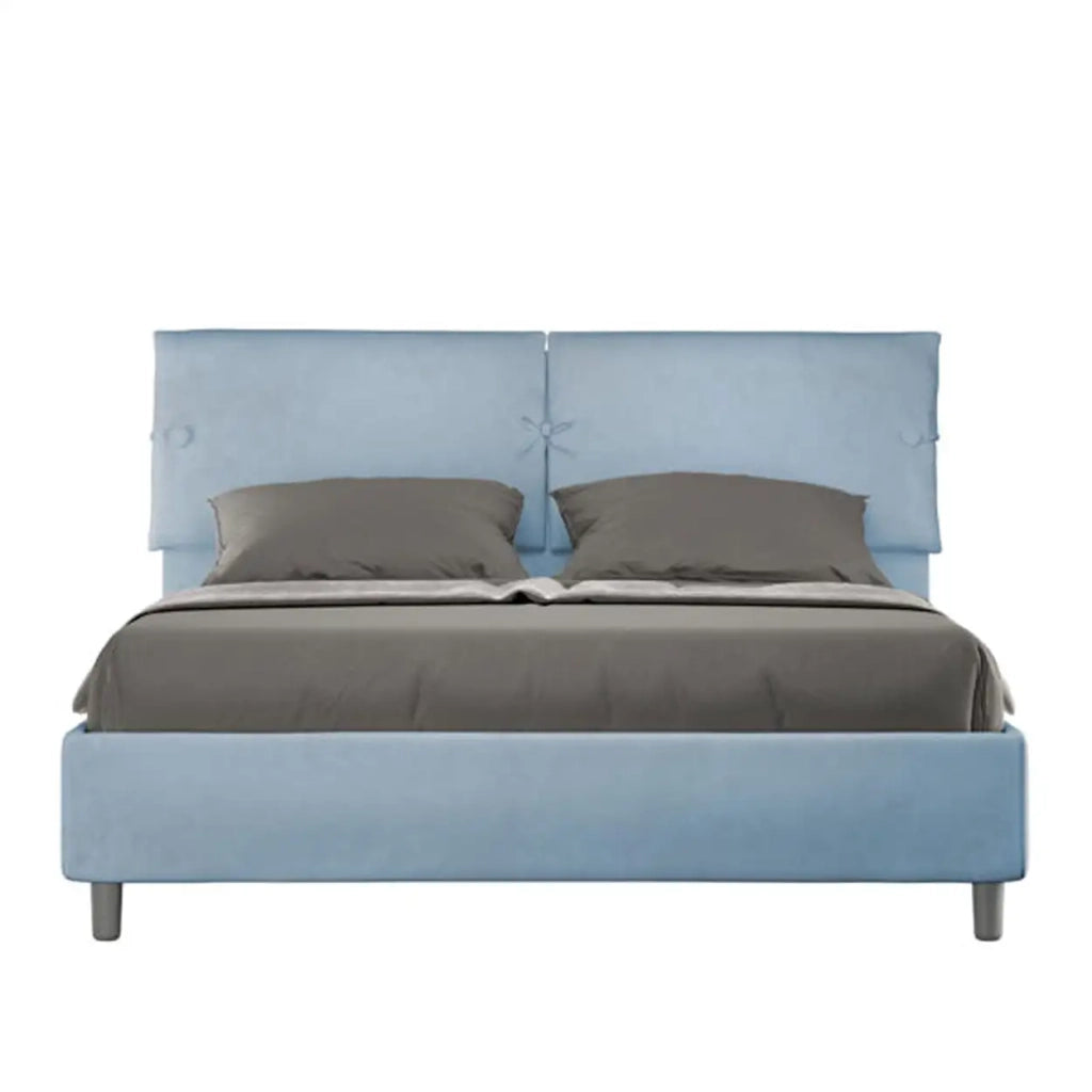 Letto matrimoniale senza rete imbottito 160x210 microfibra azzurro Sleeper