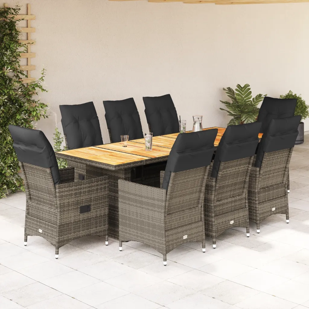 Set Bistrò da Giardino 9 pz con Cuscini in Polyrattan Grigio 3277237