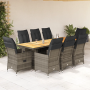 Set Bistrò da Giardino 9 pz con Cuscini in Polyrattan Grigio 3277237
