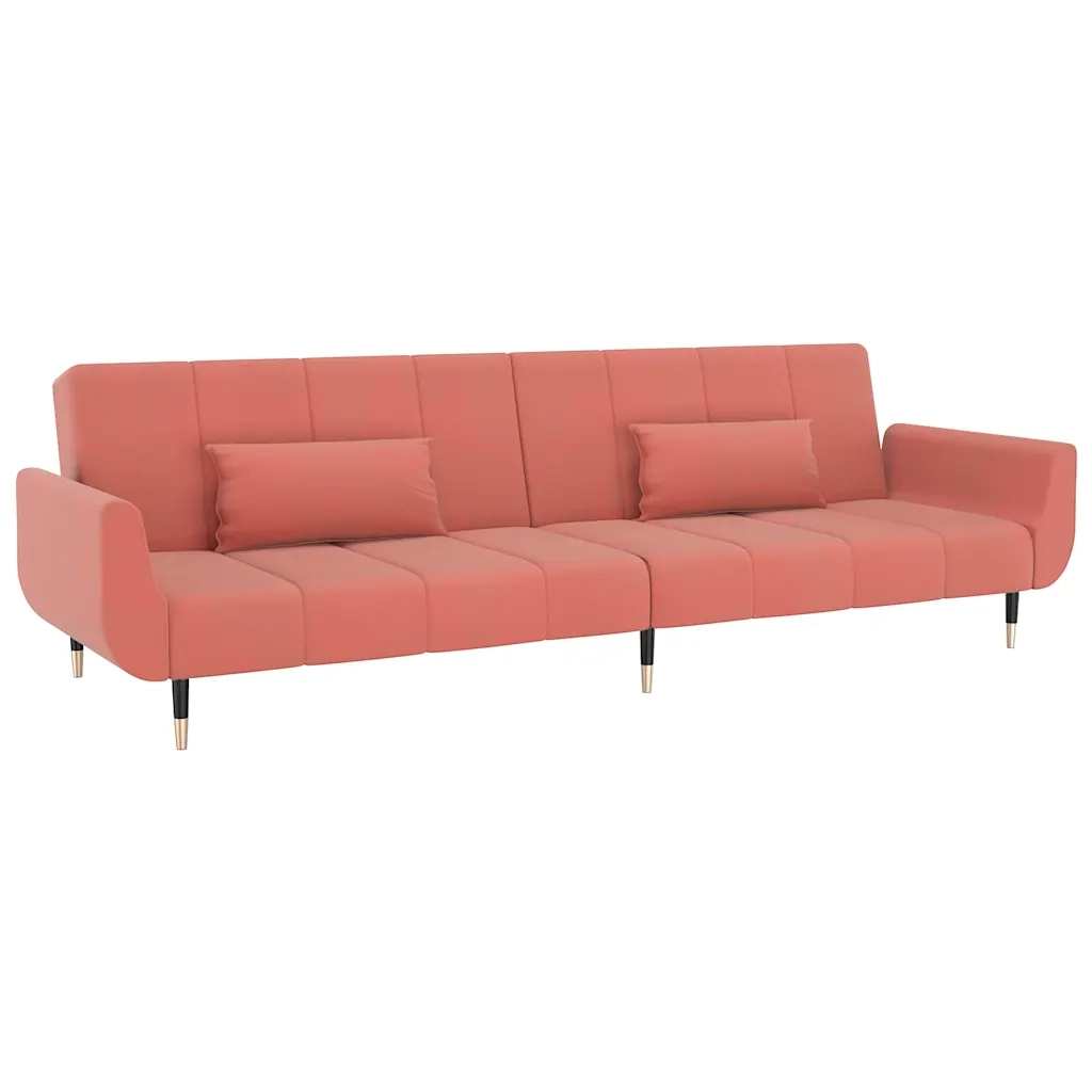 Divano Letto a 2 Posti con 2 Cuscini Rosa in Velluto 337586