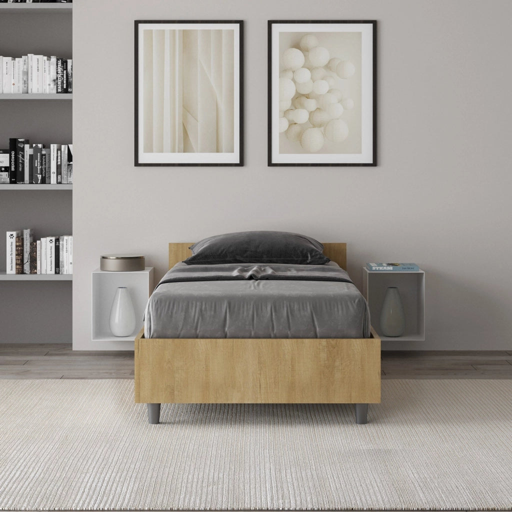 Letto singolo con rete 80x200 bianco frassino Nuamo