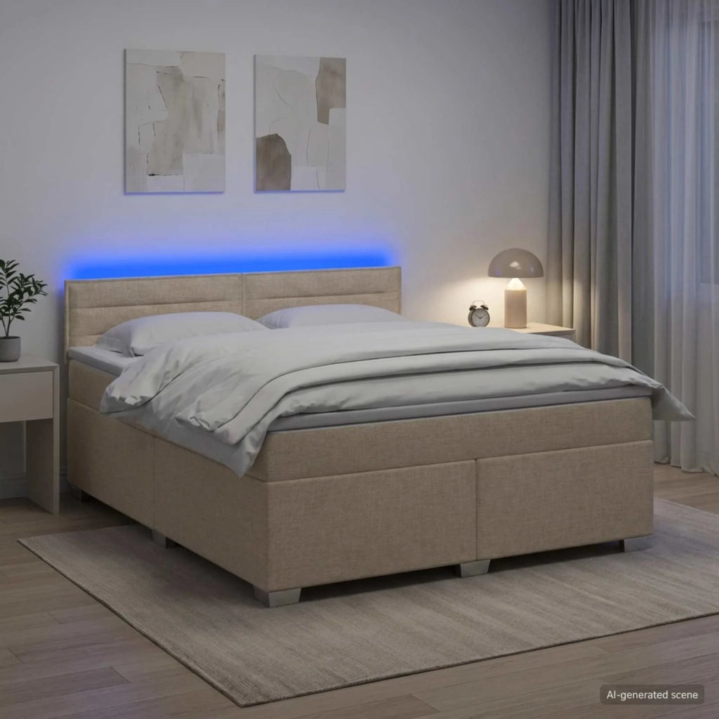 Letto con Box Spring, Materasso e LED Crema 180 x 200 cm 3451999