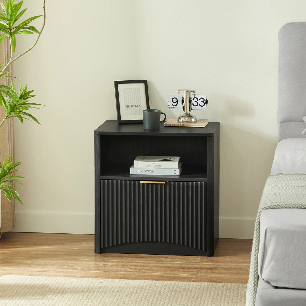 Comodino con 1 cassetto e vano aperto, per camera da letto, 58×38×60 cm, nero