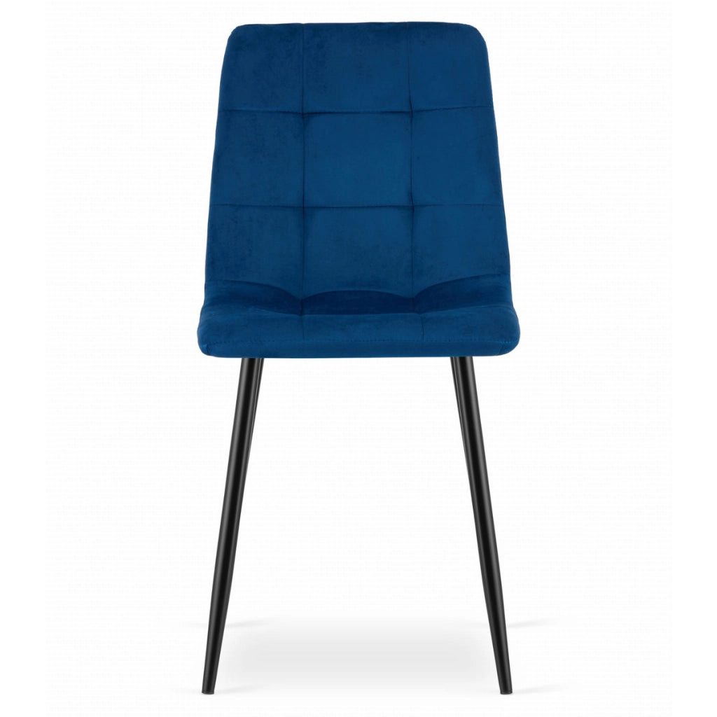 Sedia KARA in Velluto Blu Notte con Gambe in Metallo Nero