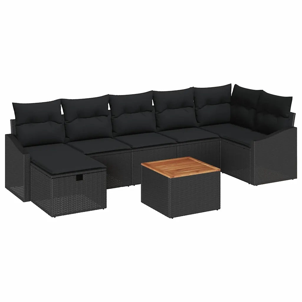 Set Divano da Giardino con cuscino 8 pcs Nero polyrattan 3359576