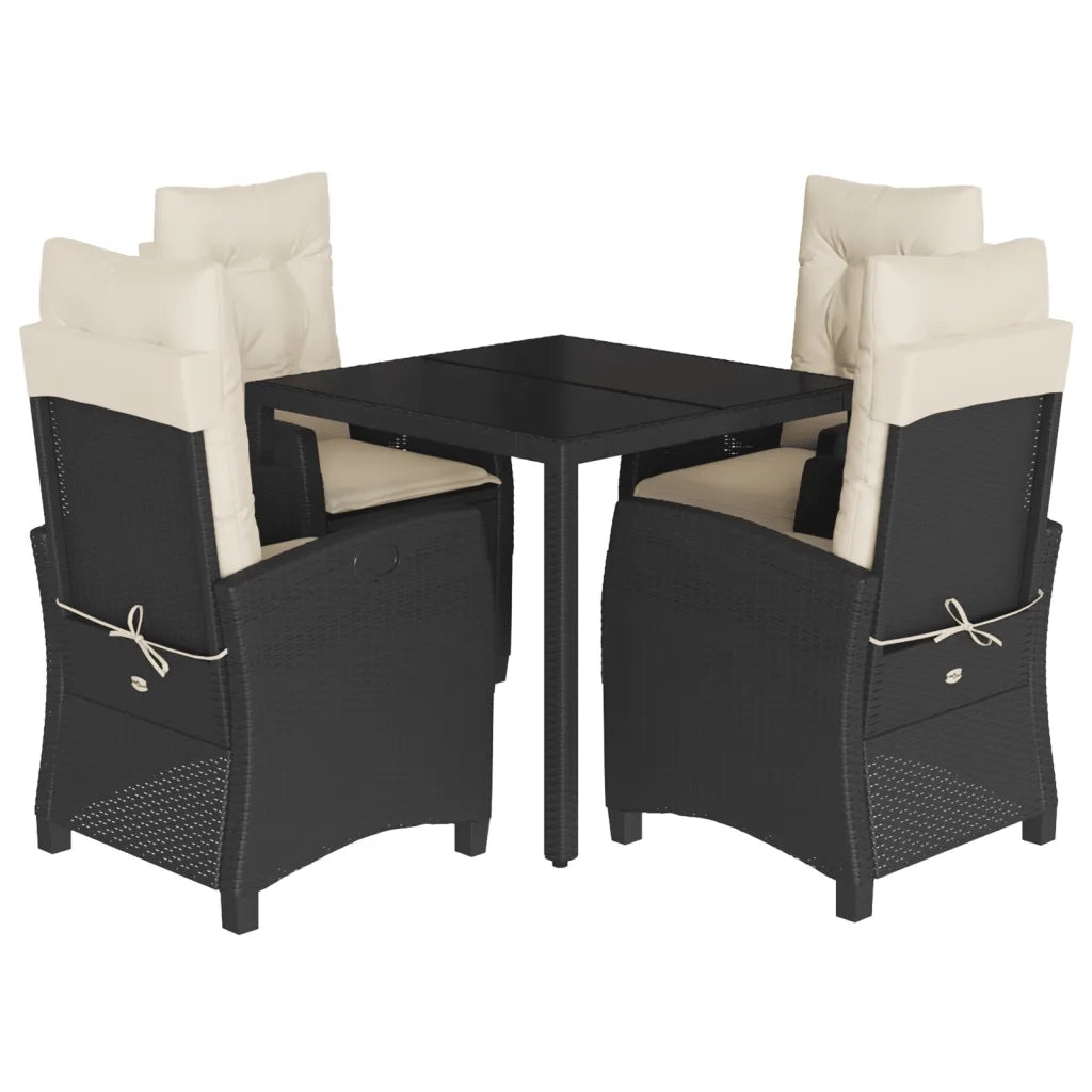 Set da Pranzo da Giardino 5 pz Nero con Cuscini in Polyrattan
