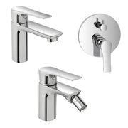 Set miscelatori lavabo bidet e doccia con deviatore in ottone Flat