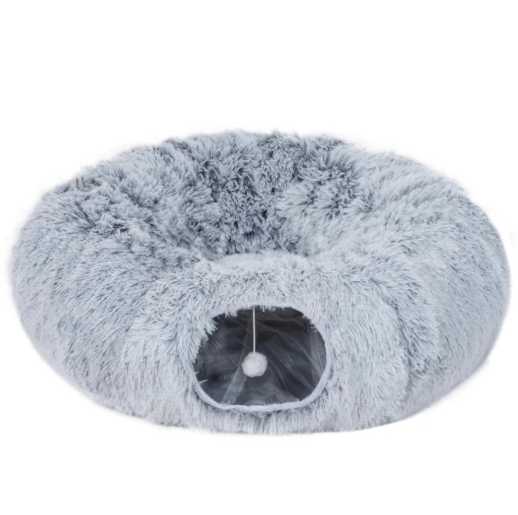 Tunnel per gatti modulabile con cuccia donut e cuscino lavabile grigio chiaro