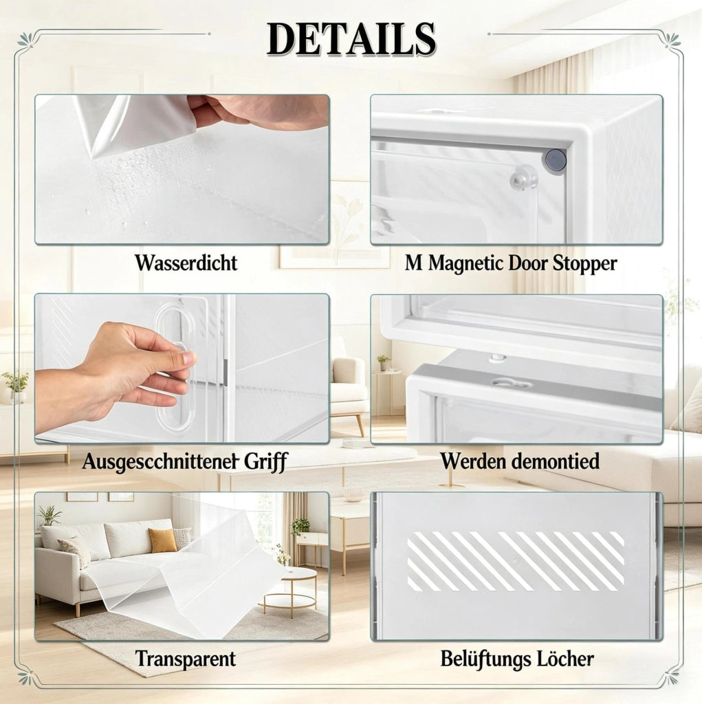 Set 18 scatole portascarpe ULEVR 25x18,5x35,5 cm impilabili con coperchio frontale, plastica trasparente e bianca