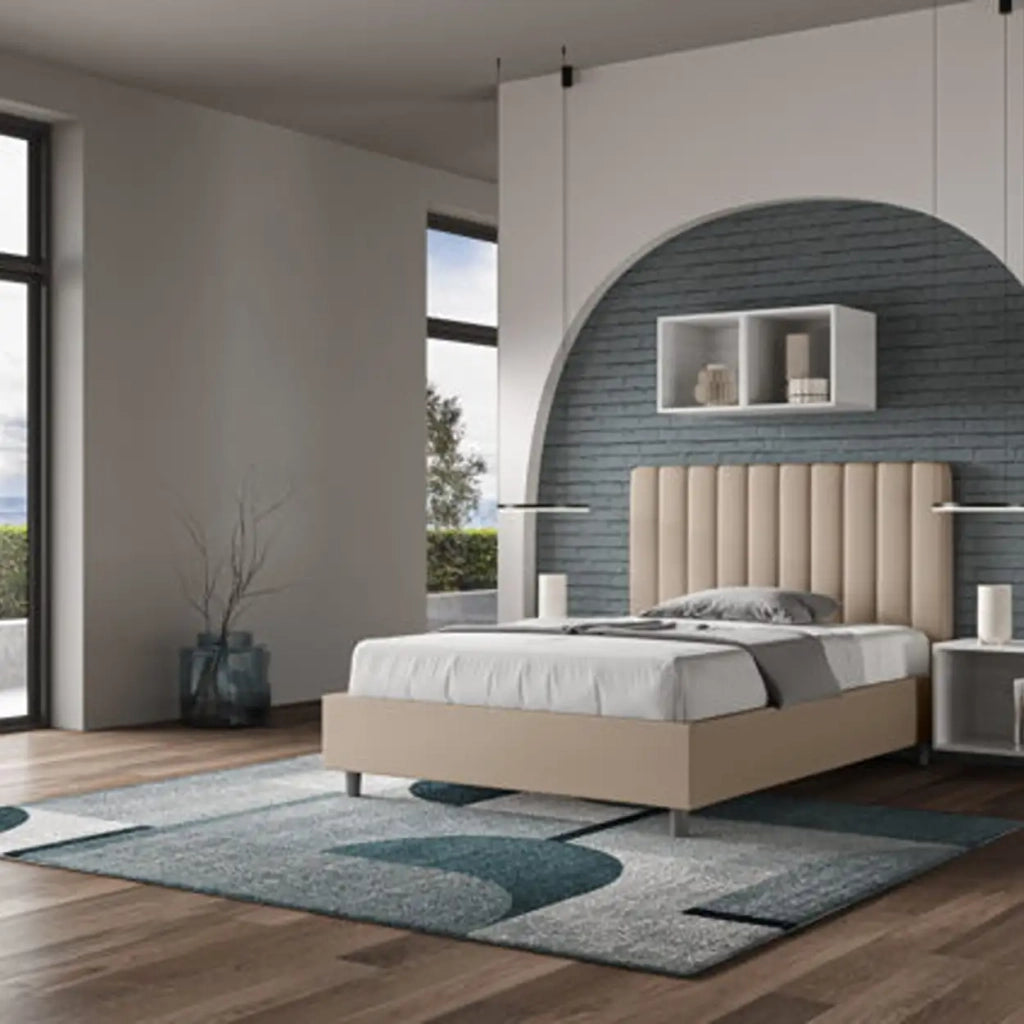 Letto una piazza e mezza con rete imbottito 120x210 similpelle tortora Agueda