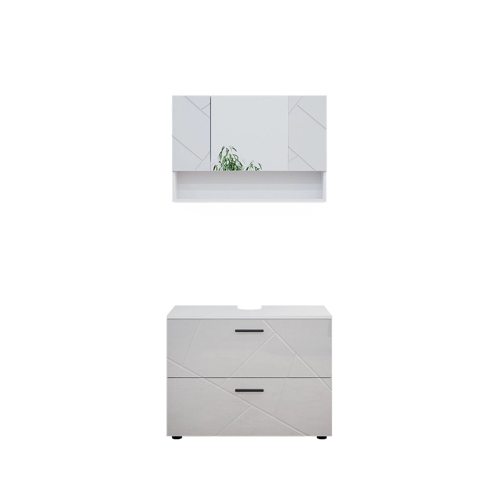 Vicco Set mobili bagno Bianco lucido 2 parti, mobile base 80 cm