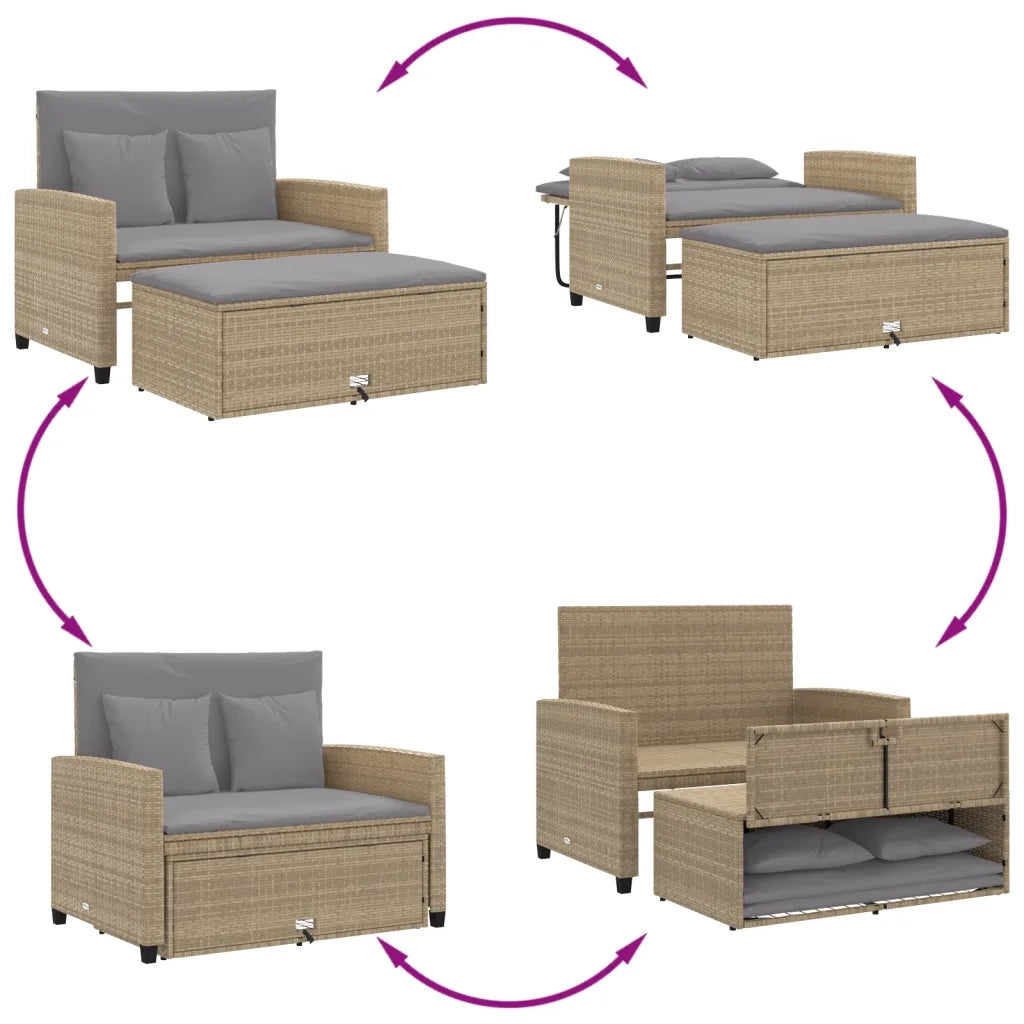 Divano da Giardino con Cuscini a 2 Posti-Sofa da giardino Beige in Polyrattan 109355