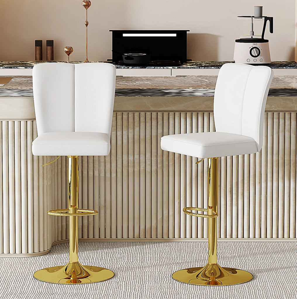 SGABELLO BAR Regolabile 95,5-117,5 cm Bianco/Oro Set da 2 pezzi
