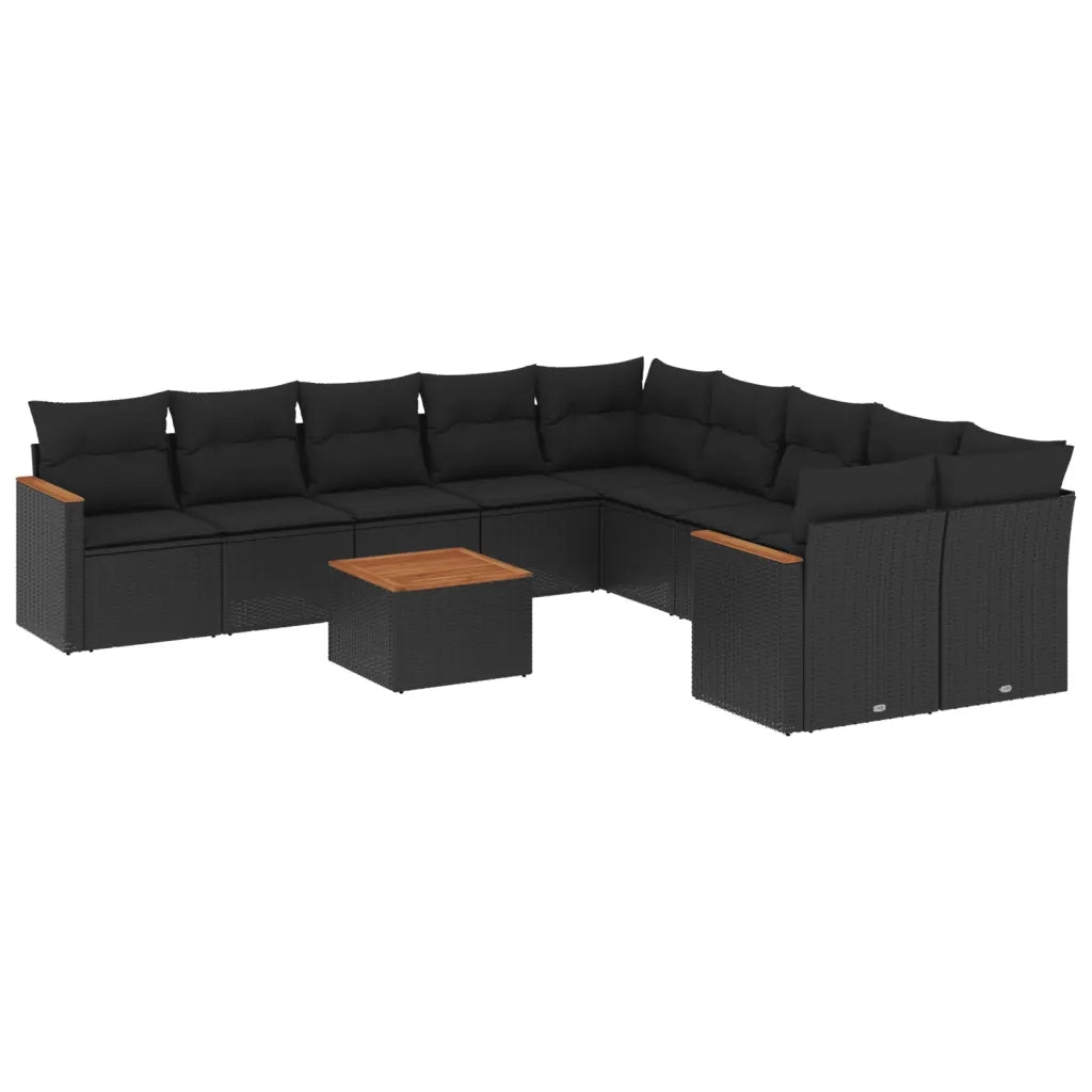 Set Divani da Giardino 11 pz con Cuscini in Polyrattan Nero