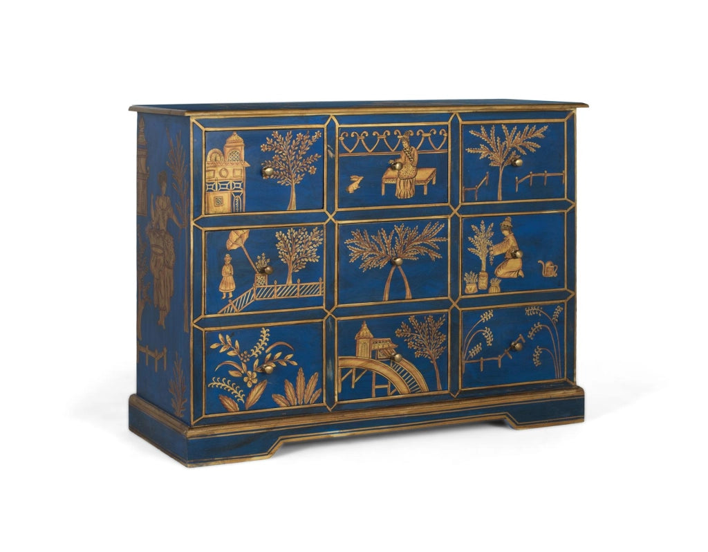 Credenza con 9 cassetti dipinti a mano e dettagli dorati