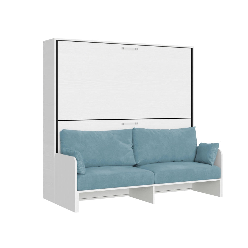 Letto doppio a scomparsa Kando con divano bianco frassino, azzurro