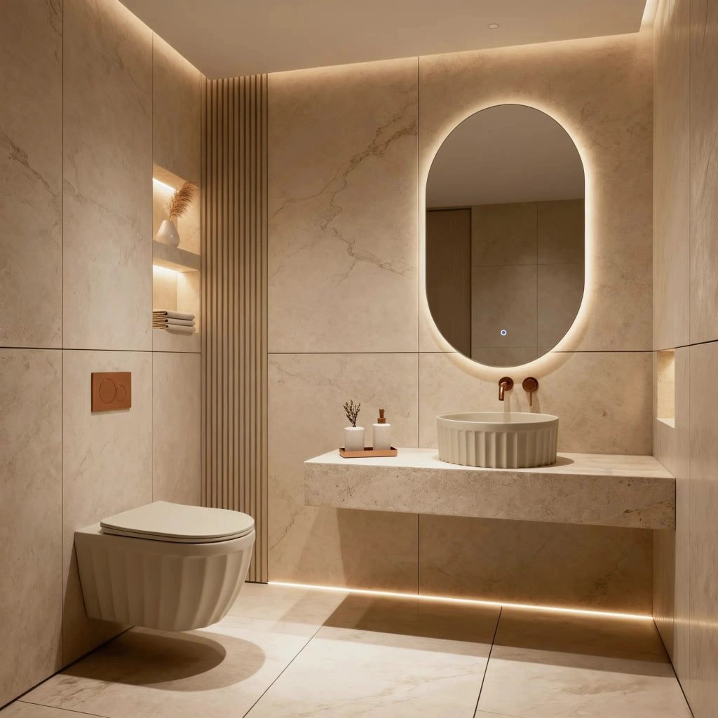Set: Wc Sospeso + Lavabo Da Appoggio Rea Duo Caffe Latte Matt
