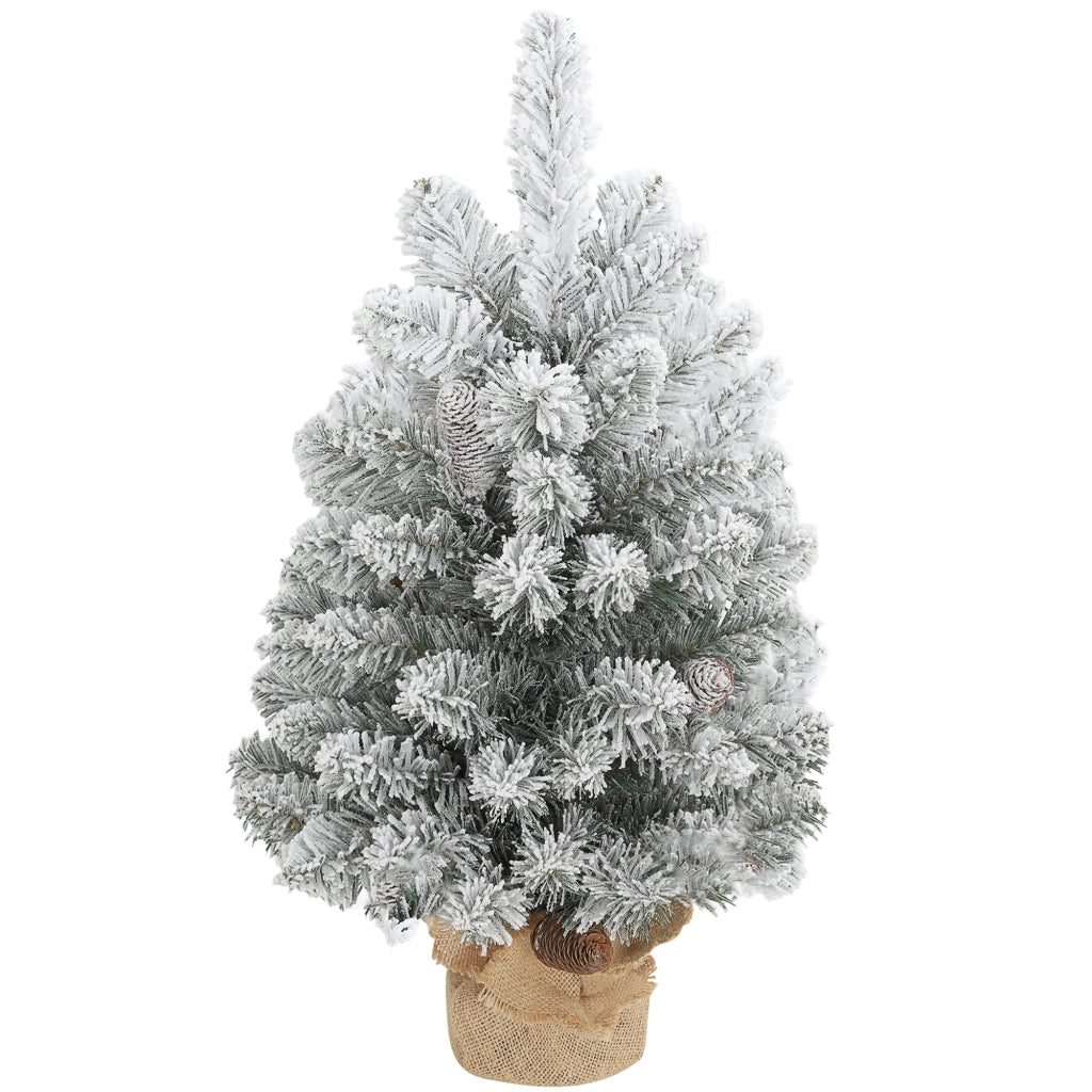 Mini Albero di Natale Artificiale 60 cm Innevato con 72 Rami e 6 Pigne Base in Cemento Decorazione Natalizia da Tavolo per Casa