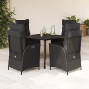 Set da Pranzo da Giardino 5 pz Nero con Cuscini in Polyrattan 3213400