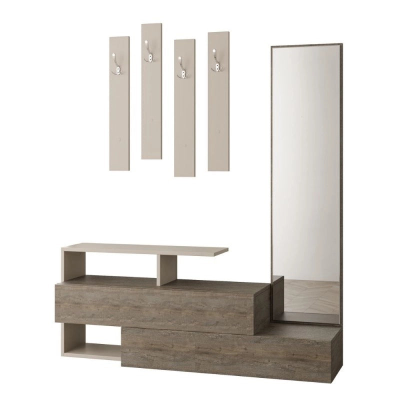 (2c) Mobile da ingresso tortora e noce con specchio Ramda 137x35xh.154 cm(RAMDATORTNOCE)