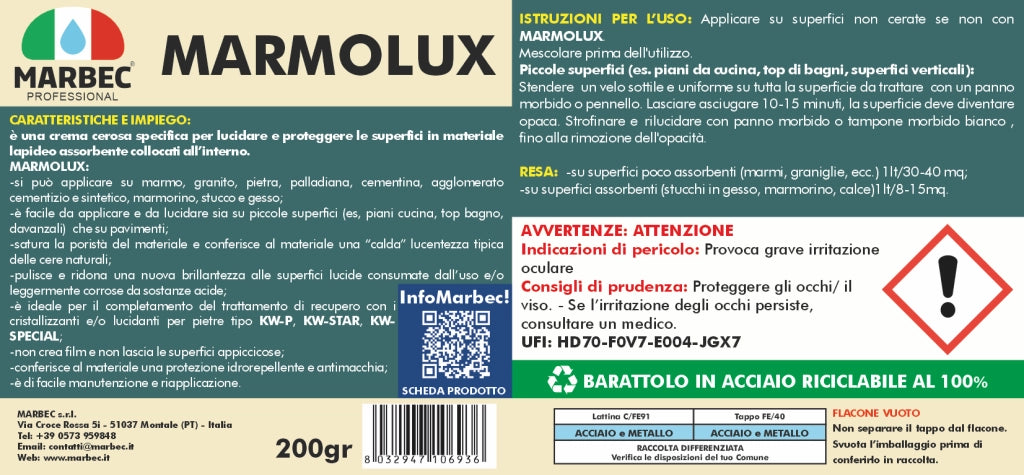 Crema lucidante per marmo MARMOLUX   200GR