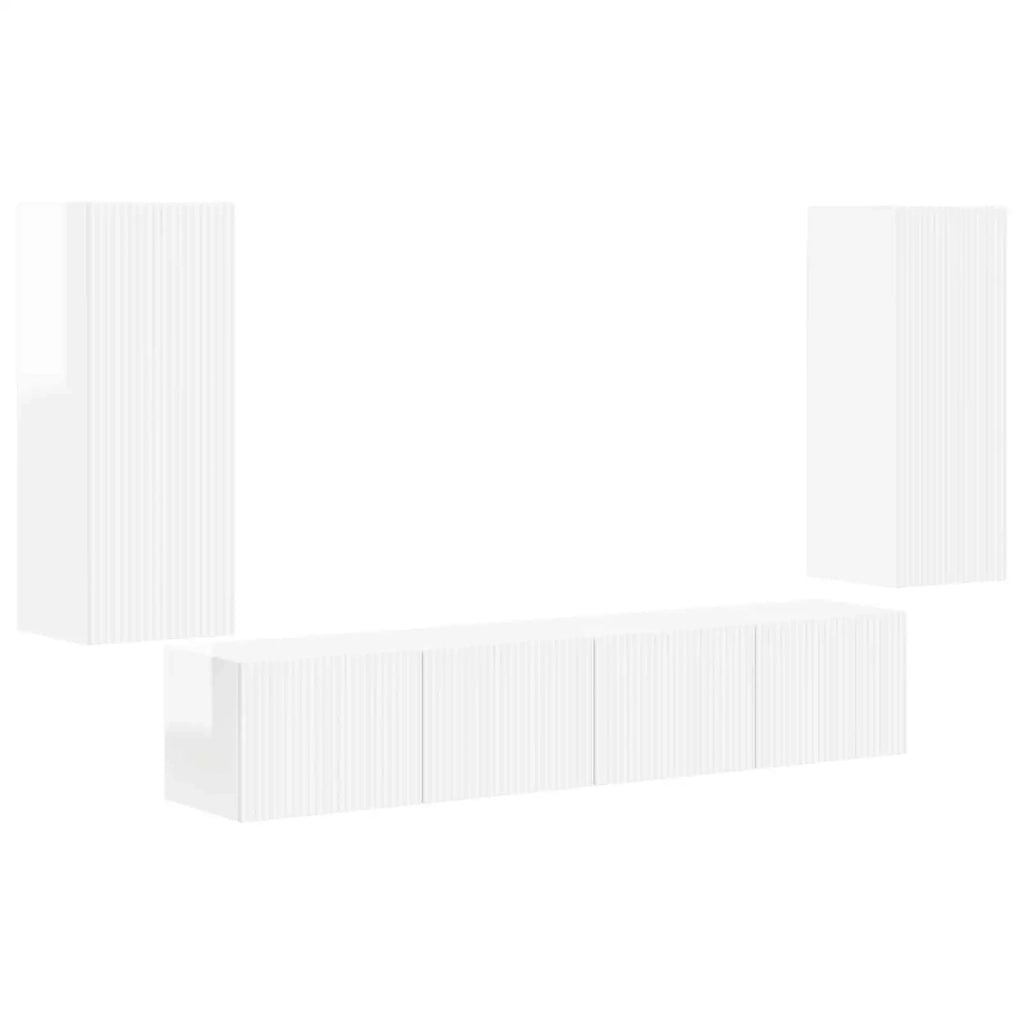 Set di Mobiletto da TV a Parete 4 pcs Bianco Lucido 3408920