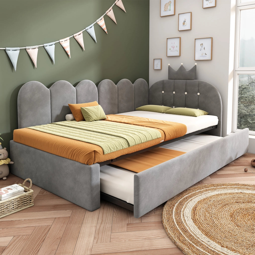 Letto singolo grigio 90x200 cm con letto estraibile
