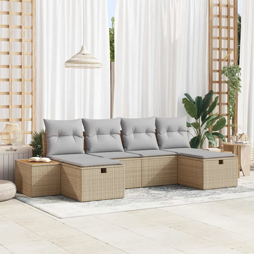 Set Divano da Giardino con cuscino 6 pcs Beige Poly Rattan 3359652