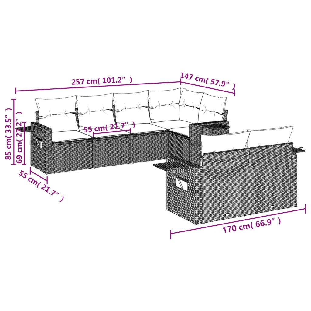 Set Divani da Giardino 7 pz con Cuscini Beige in Polyrattan 3220407