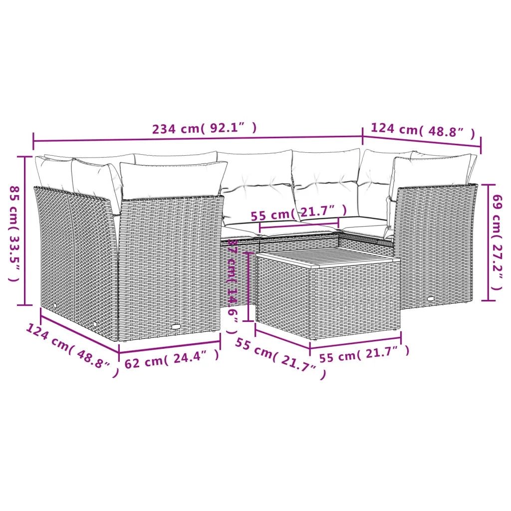 Set Divani da Giardino 7 pz con Cuscini Beige in Polyrattan 3255827