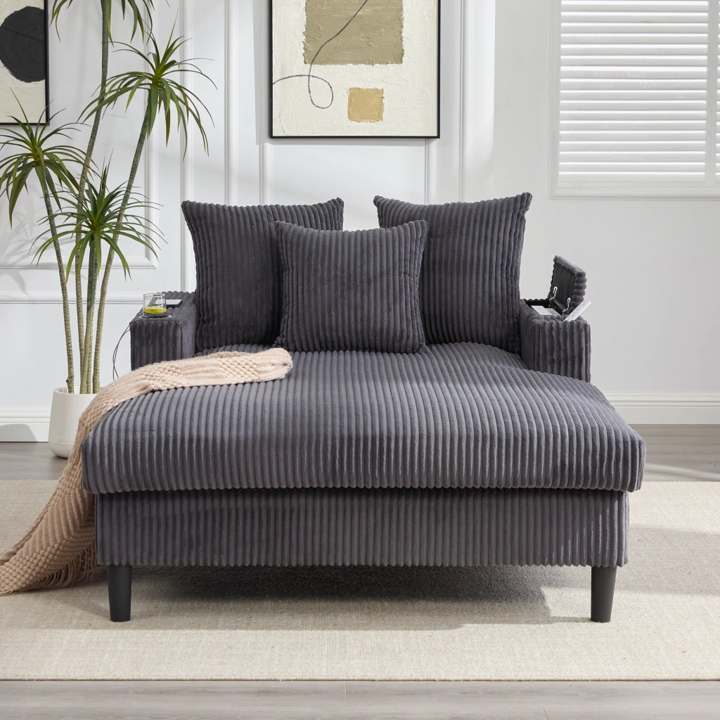 Divano Angolare con Chaise Longue e Contenitore ¨C MINIMAL ¨C Velluto a Coste, LED, USB