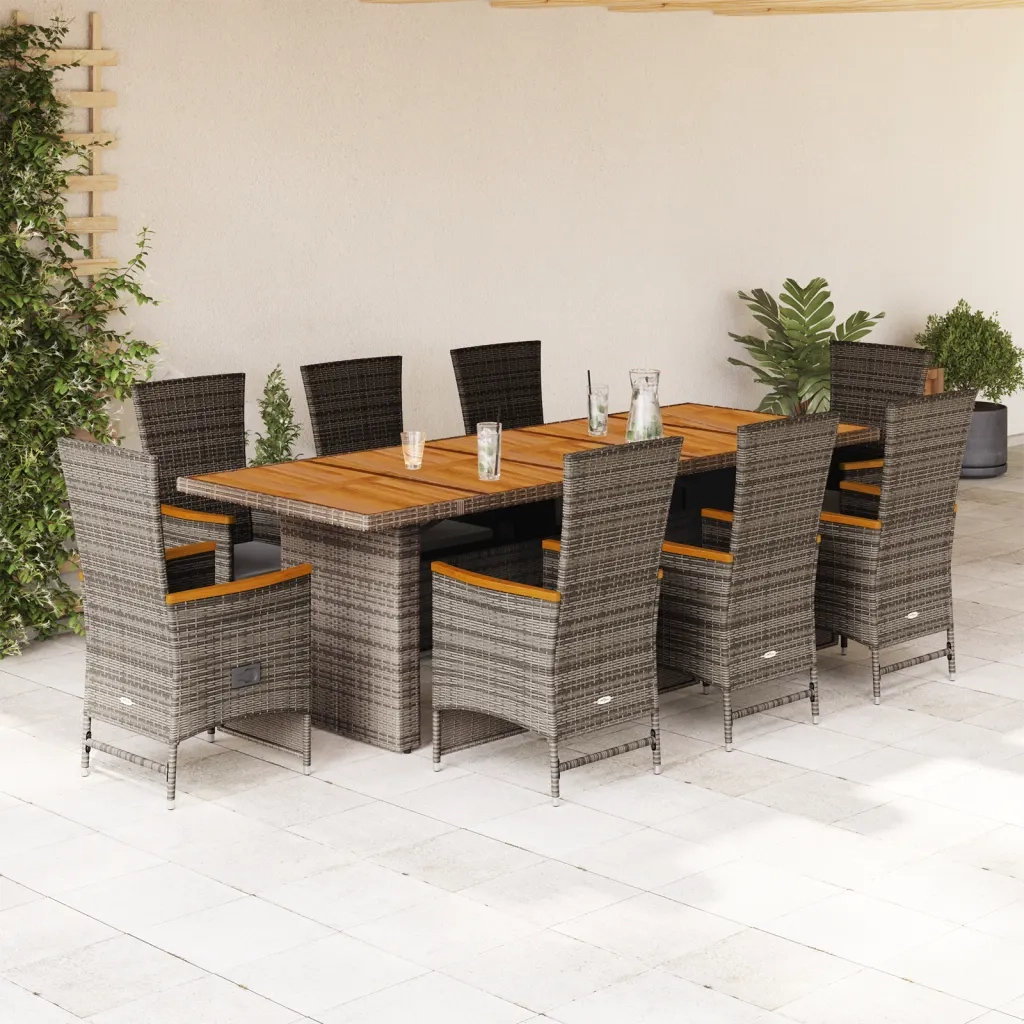 Set da Pranzo da Giardino 9 pz con Cuscini in Polyrattan Grigio 3277548