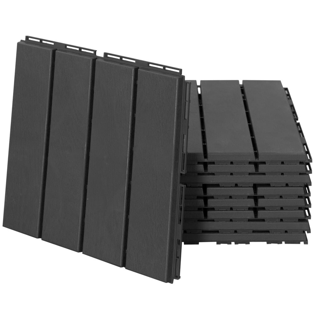 Set 9 piastrelle ad incastro per terrazza e balcone in plastica nera 30x30 cm