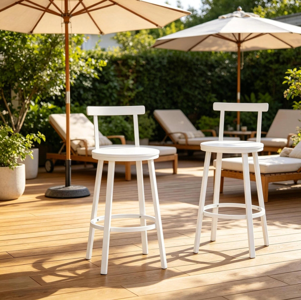 SGABELLO Bar con Schienale 65 cm Bianco MDF e Metallo Set da 2 pezzi