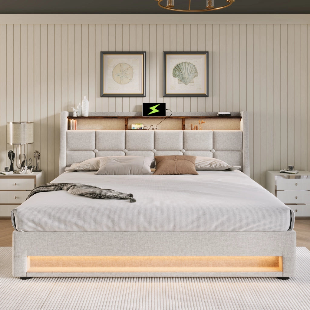 Letto matrimoniale imbottito 160x200 con materasso incluso e LED