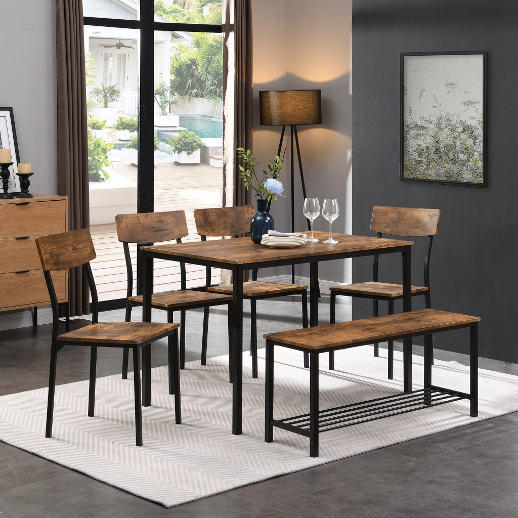 Set tavolo da pranzo con sedute in MDF marrone
