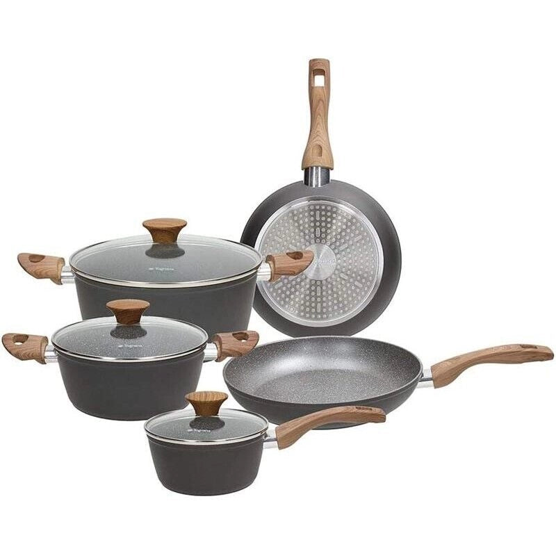 TOGNANA GREAT STONE BATTERIA DI PENTOLE E PADELLE SET CON - 2 PADELLE- 3 CASSERUOLE - 3 COPERCHI TRASPARENTI 8 PZ IN ALLUMIIO