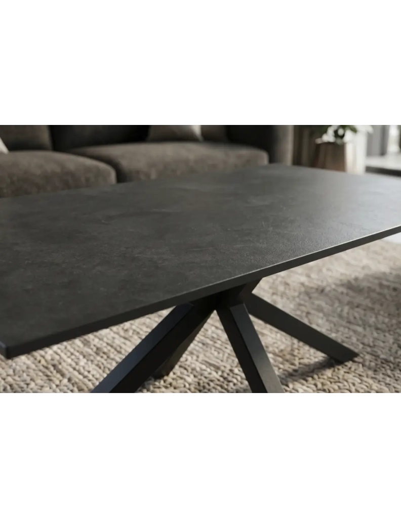 Tavolino basso SOLARA 100 cm in ceramica grigio antracite con piede a stella in metallo nero