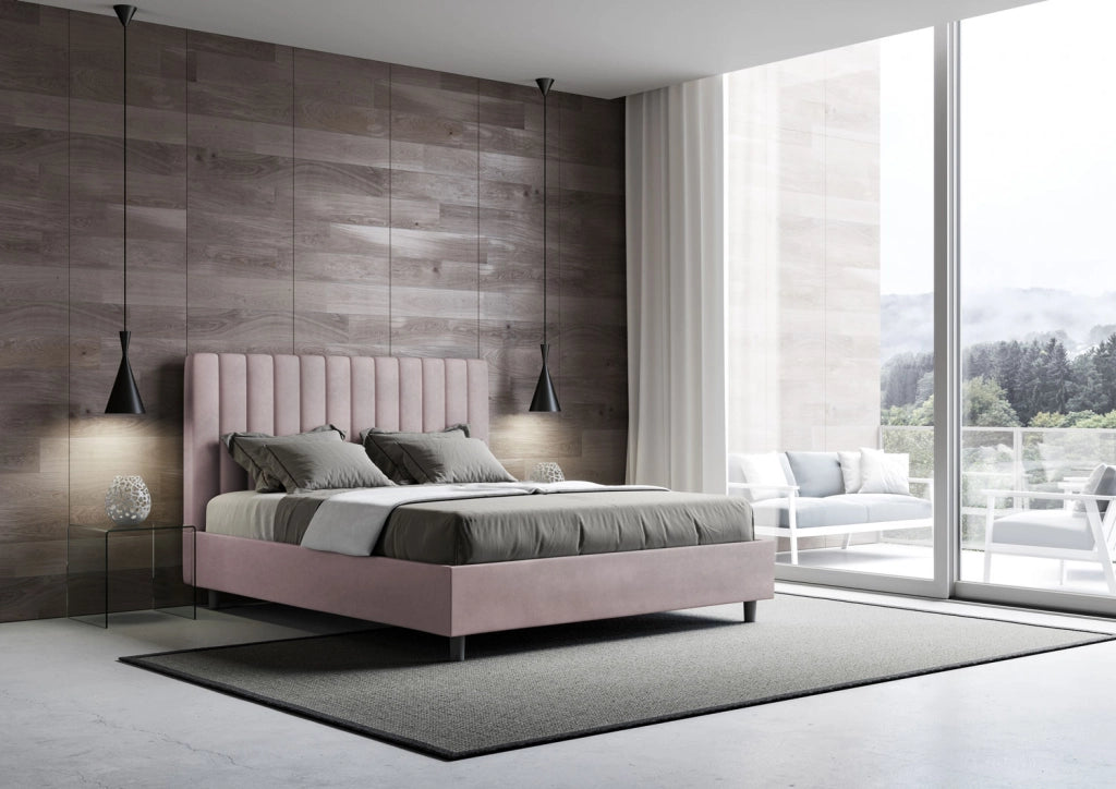 Letto 1 Piazza E Mezzo 130x190 cm con Rete Imbottito in Microfibra Agueda Glicine